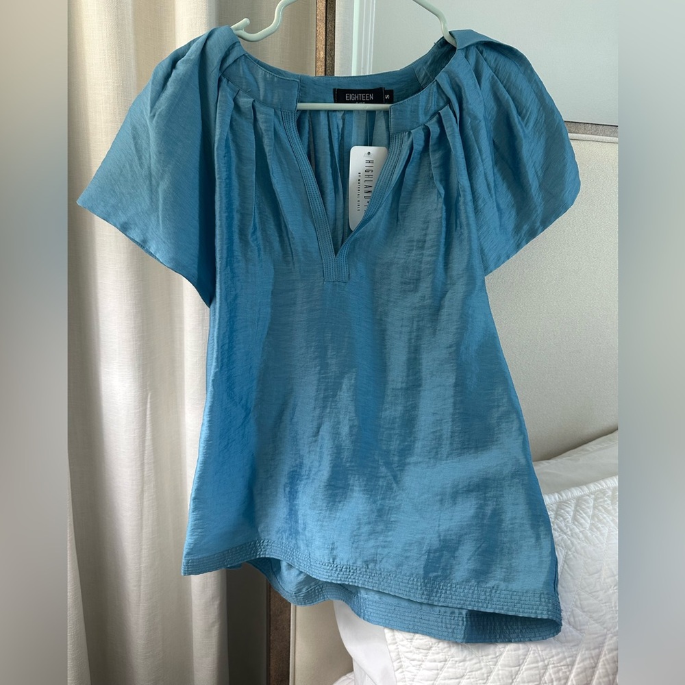 Blue Blouse with Puffy Sleeves
